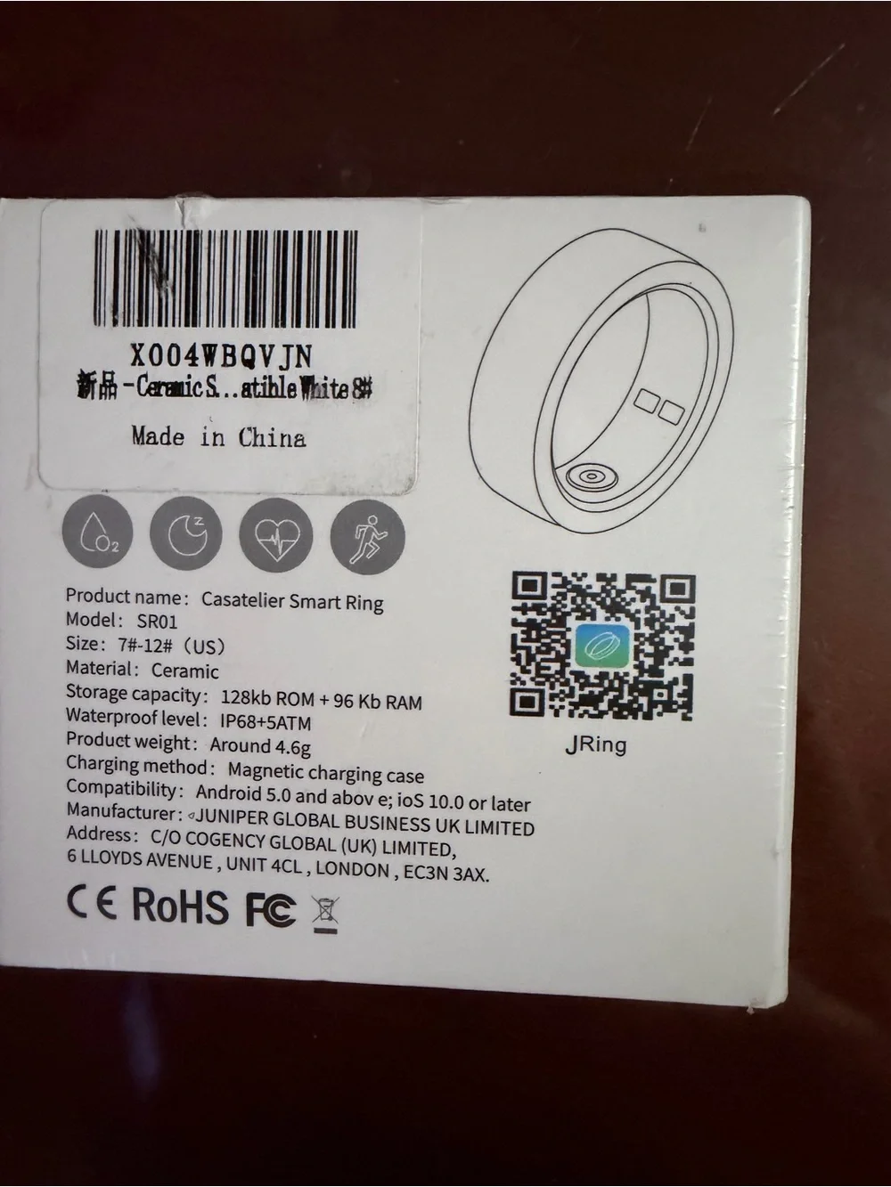 SR01 Casatelier White Ceramic Smart Ring - Size 8